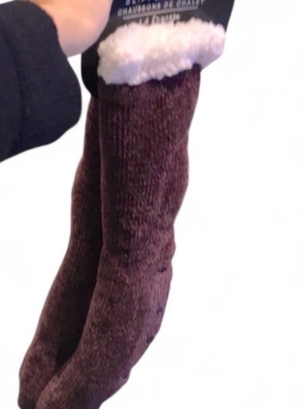 L.A Express Maroon Chenille Slipper Socks Fur Lined